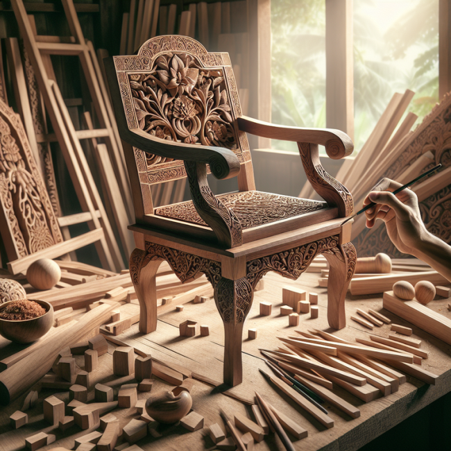 An illustration of a traditional Indonesian (Jepara) teakwood intricate chair carving