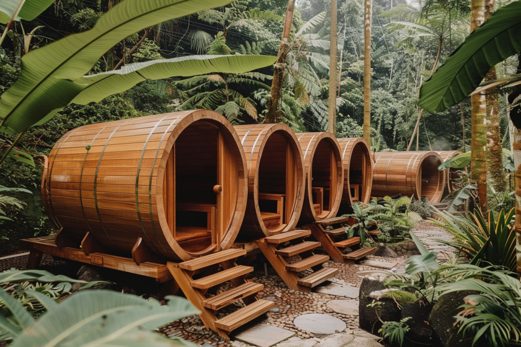 Wooden Wine Barrel Outdoor Sauna (Yellow Balau Wood)