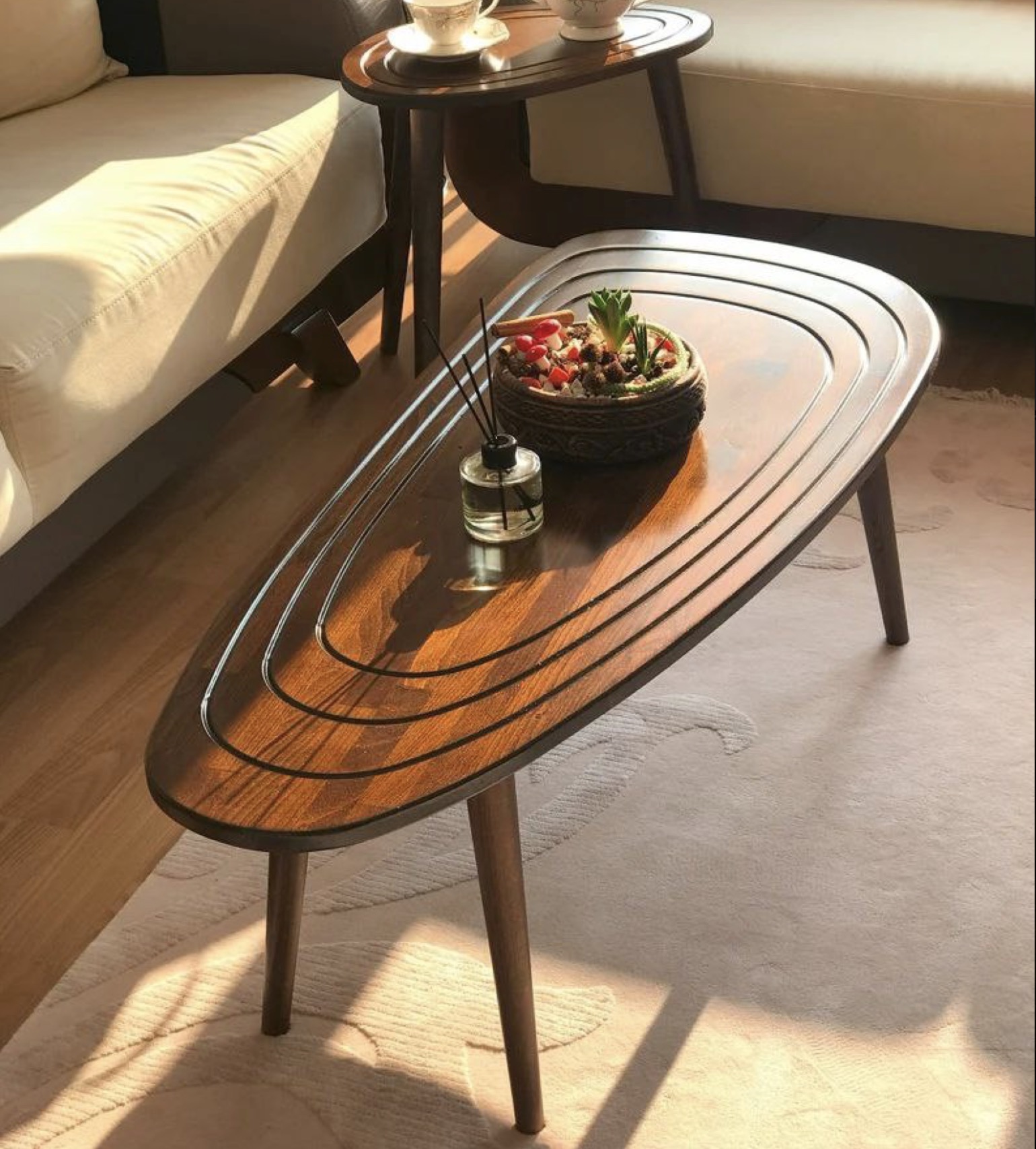 indoor teak furniture coffee table with walnut finish